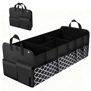 Imagem de MIU COLOR Organizador de porta-malas para SUV, organizador de carro dobrável, antiderrapante, organizador de armazenamento para sedãs, vans, jipe, mercearia, grande, 4 compartimentos, preto misto