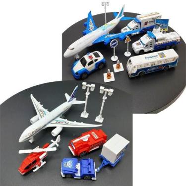 Imagem de Kit Brinquedo Aeroporto Transito 18pçs Avião Caminhão Carro - Gici Dec