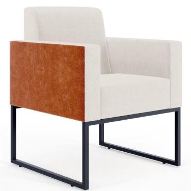 Imagem de Poltrona Base Fixa De Metal Linho Cru material sintético Camel - LYAM 
