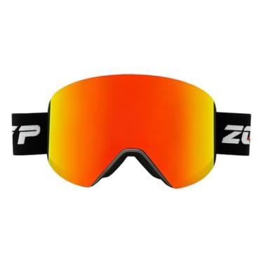 Imagem de YMTSGEQ Óculos de esqui OTG, óculos de neve sem moldura para homens e mulheres, lentes magnéticas intercambiáveis, 100% de proteção UV (armação preta com alça preta - lente vermelha profunda Revo (VLT