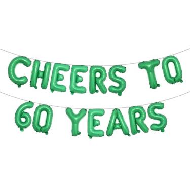 Imagem de Cheers to 60 Years Banner Foil 60º aniversário balão decorações de festa para ele/ela 60 anos decorações de aniversário suprimentos de festa de casamento para homens/mulheres (CHEERS TO 60 ANOS VERDE)