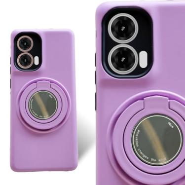 Imagem de Capa Moto G85 5G Capinha Motorola Proteção Anti-Choque Case Fashion Anel 360° Suporte Placa Magnética Integrada (Lilás)