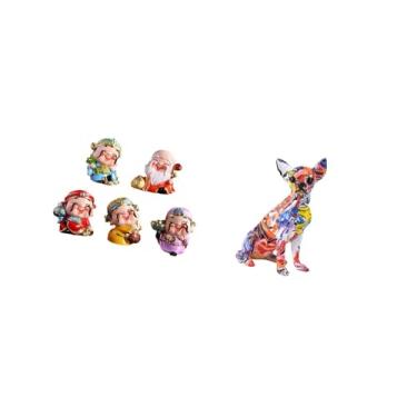 Imagem de Fenteer Estátua de Cachorro de Resina Inspirada Na Fortuna, Escultura de Cachorrinho Rico Multicolorido, Estátua de Animal de Mesa para Quarto, Sala de Estar,