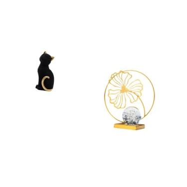 Imagem de Fenteer Estátua de Ferro em Resina de Folha de Gato, Estatueta Decorativa, Ornamento Colecionável, Escultura de Animal para Entrada, Estante, Sala de Estar, Q