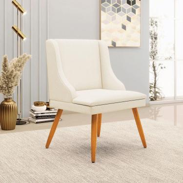 Imagem de Cadeira Decorativa Sala De Jantar Pés Palito De Madeira Firenze Linho Bege/natural G19 - Gran Belo