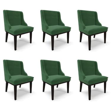 Imagem de Kit 6 Cadeiras Decorativas Sala De Jantar Base Fixa De Madeira Firenze Veludo Verde/preto G19