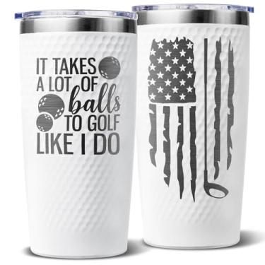 Imagem de Presentes de golfe para homens - aniversário, Natal, presente de dia dos pais para pai, veterano, marido, golfista - Copo engraçado "Takes a Lot of Balls" de 590 ml