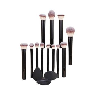 Imagem de Conjunto De 15 Pincéis De Maquiagem Para Pó, Blush, Iluminador, Sombra