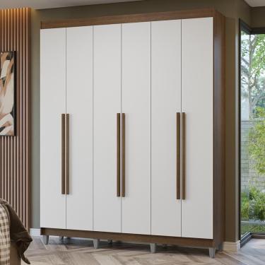 Imagem de Guarda-roupa Casal Com Pés 6 Portas Batentes Rustic-branco-rustic Netuno Madesa