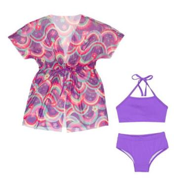 Imagem de Biquíni Liso Forrado Menina + Saída De Praia Tule Infantil - Fofotinho