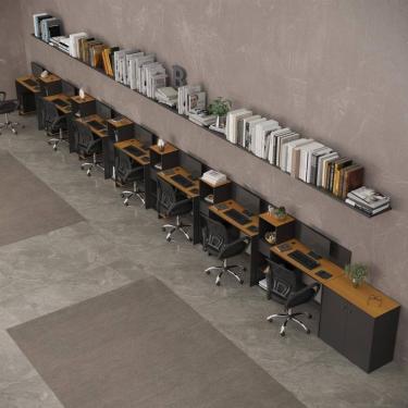 Imagem de Conjunto De Escritório Tech 6 Livreiro 1 Buffet E 7 Mesas 90 - Preto E Cedro Preto E Cedro