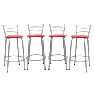Imagem de Kit 4 Banquetas Flórida 60cm Estrutura Prata Ideal Cozinha Gourmet Área de Lazer Piscina Balcão Bancada Bistro Bar (Assento Vermelho)