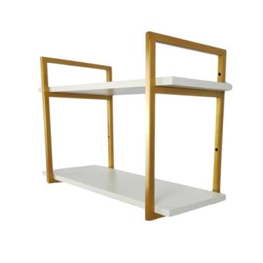 Imagem de Prateleira Organizadora, 2 Prateleira Industrial Suspensa Organizador 2 Níveis Mdf 90cm, Suporte Dourado(Branca)