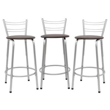 Imagem de Kit 3 Banquetas Flórida 60cm Estrutura Prata Ideal Cozinha Gourmet Área de Lazer Piscina Balcão Bancada Bistro Bar (Assento Marrom Escuro)