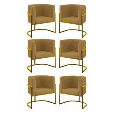 Imagem de Kit 06 Poltronas Lua Sala Decorativa Base de Ferro Gold Cor:capuccino