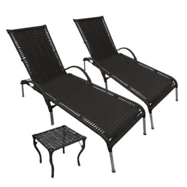 Imagem de Kit Espreguiçadeira com Mesa - 2 Cadeiras de Alumínio Reclináveis para Piscina, Praia e Varanda (Preto)