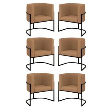 Imagem de Kit 06 Poltronas Lua Sala Decorativa Base Ferro Black Veludo Cor:capuccino