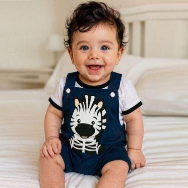 Imagem de Conjunto Macacão Jardineira + Camiseta Zebra Bebe Menino Tam 03 a 06 M
