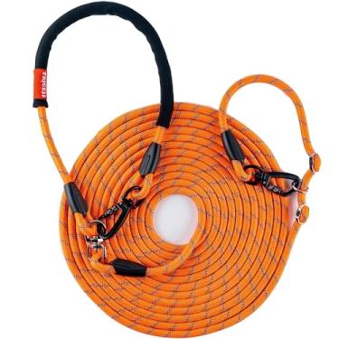 Imagem de Coleira longa resistente para cães, 30/50/65 pés, cabo de amarração para cães, cabo de corredor, coleira de treinamento com alça acolchoada dobrável e coleira deslizante, gancho giratório duplo para