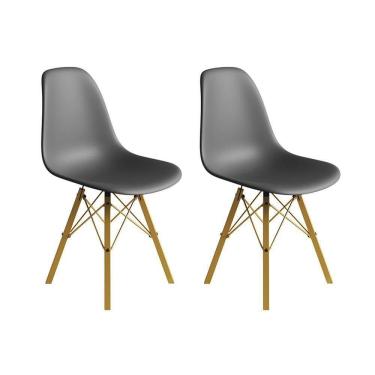Imagem de Conjunto 2 Cadeiras Eames Estilo Moderno Em Ferro Dourado Com Assento Cinza