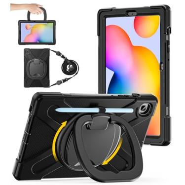Imagem de BATYUE Capa para Samsung Galaxy Tab S6 Lite 10,4 polegadas lançado em 2020 (SM-P610/SM-P615), capa protetora robusta com suporte para lápis, suporte giratório de 360°, capa à prova de choque para crianças (preta)