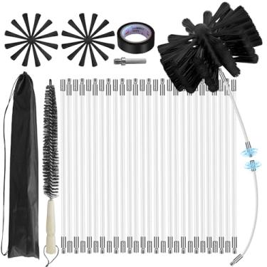 Imagem de Kit de limpeza de chaminé de 9 m, cabeça de escova de 15 cm, kit de limpeza de ventilação de secador, kit de limpeza de chaminé e chaminé, sistema de limpeza de chaminé rotativa para combustão/lareira