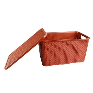 Imagem de Caixa Organizadora Rattan, Plástico Resistente, 15 Litros, Terracota