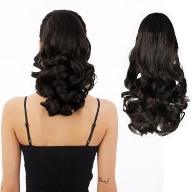 Imagem de HEWEICSY Extensão de rabo de cavalo, rabo de cavalo com clipe para mulheres, clipe de garra de 30 cm em extensão de cabelo de pônei ondulado curto encaracolado para mulheres - marrom mais escuro