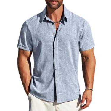 Imagem de Camisa MAPICK Beach de manga curta de linho com botões para homens