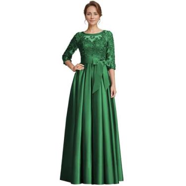 Imagem de Vestido raomiao, verde, de renda acetinada, uma linha longa para noiva