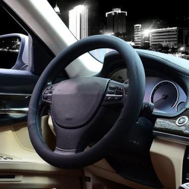 Imagem de Capa de volante preta, acessório universal para volante adequado para vários carros, adequado para volantes com diâmetro de 37 a 38 cm, capa de couro com forro antiderrapante
