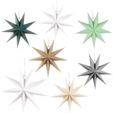 Imagem de Lanternas de papel com estrelas de 9 pontas penduradas, decorações de festa de Natal, abajur, Natal, Ano Novo, casamento, aniversário, decoração de festa em casa (Sálvia verde, 7 peças)