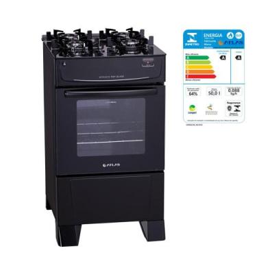 Imagem de Fogão 4 Bocas com Forno Atlas Acendimento Automático Mesa Vidro Preto,