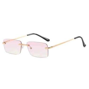 Imagem de JRLLFD Óculos de sol sem aro femininos, luxuosos, retrô, armação pequena, masculino, para áreas externas, UV400 (dourado e rosa)
