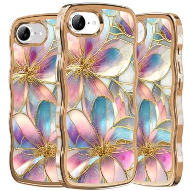 Imagem de PIXIU Capa para iPhone 16E antiarranhões com protetor de lente de câmera [compatível com MagSafe], [proteção contra quedas de grau militar] linda onda 3D moderna design floral capa de telefone para