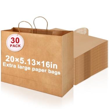 Imagem de Maitys 30 sacos de papel extragrandes de 50 x 40 x 12 cm com alças, sacos kraft a granel para negócios, mercadorias, presentes, compras, lojas de varejo, festa de aniversário, cor marrom para vários