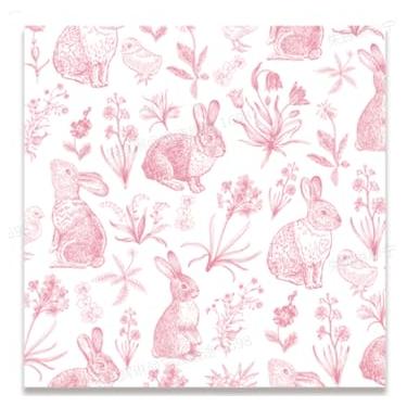 Imagem de Whaline Guardanapos de papel de páscoa guardanapos de almoço rosa branco retrô coelho chinês floral descartável sobremesa jantar guardanapo para primavera casamento festa aniversário suprimentos de