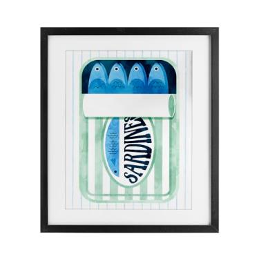 Imagem de Stupell Industries Seafoam Sardine Tin over Stripes Impressão emoldurada preta sob vidro, design por Daphne Polselli, 16 x 13