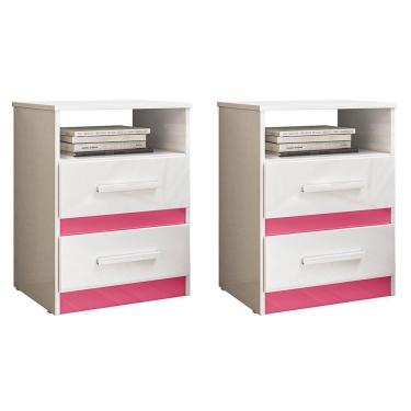 Imagem de Kit 2 Mesas De Cabeceira Apolo 2 Gavetas Flex Branco Rosa Moval Branco Rosa