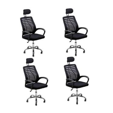 Imagem de Kit 4 Cadeiras Escritório Diretor Tela Mesh Com Encosto De Cabeça Preto