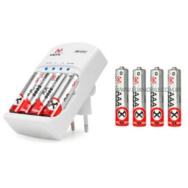 Imagem de Carregador de Pilhas Bivolt MOX + 4 Pilhas Médias AA e 4 Pilhas Palito