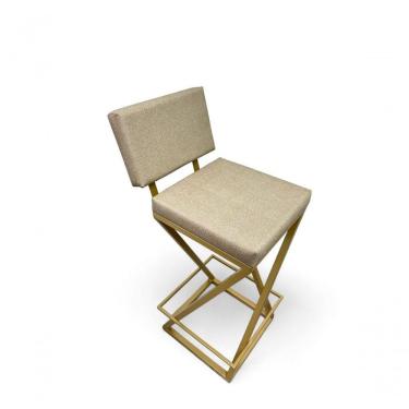 Imagem de Banqueta Zênite Com Encosto Estofada Metalon Dourado Bege - 65cm