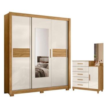 Imagem de Guarda Roupa Casal Canadá E Cômoda Lisboa Freijó Off White – Moval