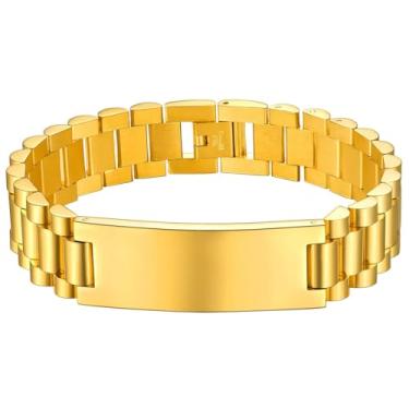 Imagem de ChainsHouse Pulseira de identificação masculina, aço inoxidável/ouro 18 quilates, banhado a metal preto, pulseira grossa com gravação personalizada, com ferramenta de remoção, largura de 15 mm/15,5 mm