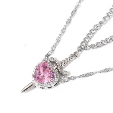 Imagem de SORGERLY Colares de casal combinando com espada e coração - Colar Bff para 2 melhores amigos - Linda joia de presente para mulheres e homens, Small, Cobre, Sem Pedra Preciosa