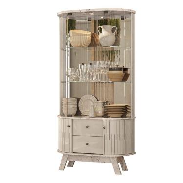 Imagem de Cristaleira Com Espelho Moss - 7 Decor Calacata E Off White