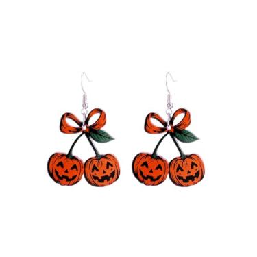 Imagem de BOOZIQ Brincos femininos de Halloween gótico, cereja, crânio, pingente, brinco, arco fofo, abóbora, fantasma, cereja, brincos emo, bijuterias, acessórios de emoção, Acrílico, Sem pedra preciosa