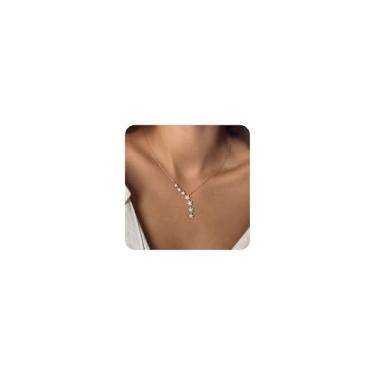 Imagem de SWRNR Lariat Colar feminino delicado banhado a ouro 14 k banhado a ouro 14 k em forma de Y com pingente longo para mulheres na moda com clipe de papel em camadas com clipe de papel coração infinito e