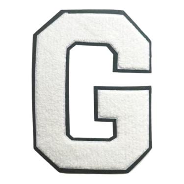 Imagem de 1 Patch de letra de chenille de ferro branco de 16,5 cm com borda preta – Remendos do alfabeto para roupas, jaquetas, mochilas, chapéus para decoração personalizada, nome personalizado e artesanato