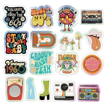 Imagem de Pacote de 67 adesivos holográficos hippie - Decalques descolados retrô Boho anos 60 anos 70 vinil à prova d'água, decorações de festa hippie para laptop, carro, garrafas de água, computador, telefone